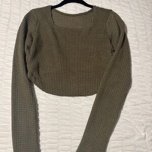 Olive Green Knit Cropped Sweater